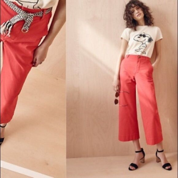 Madewell Button Fly Wide Leg Cropped Pants Sz 26 - Picture 1 of 8